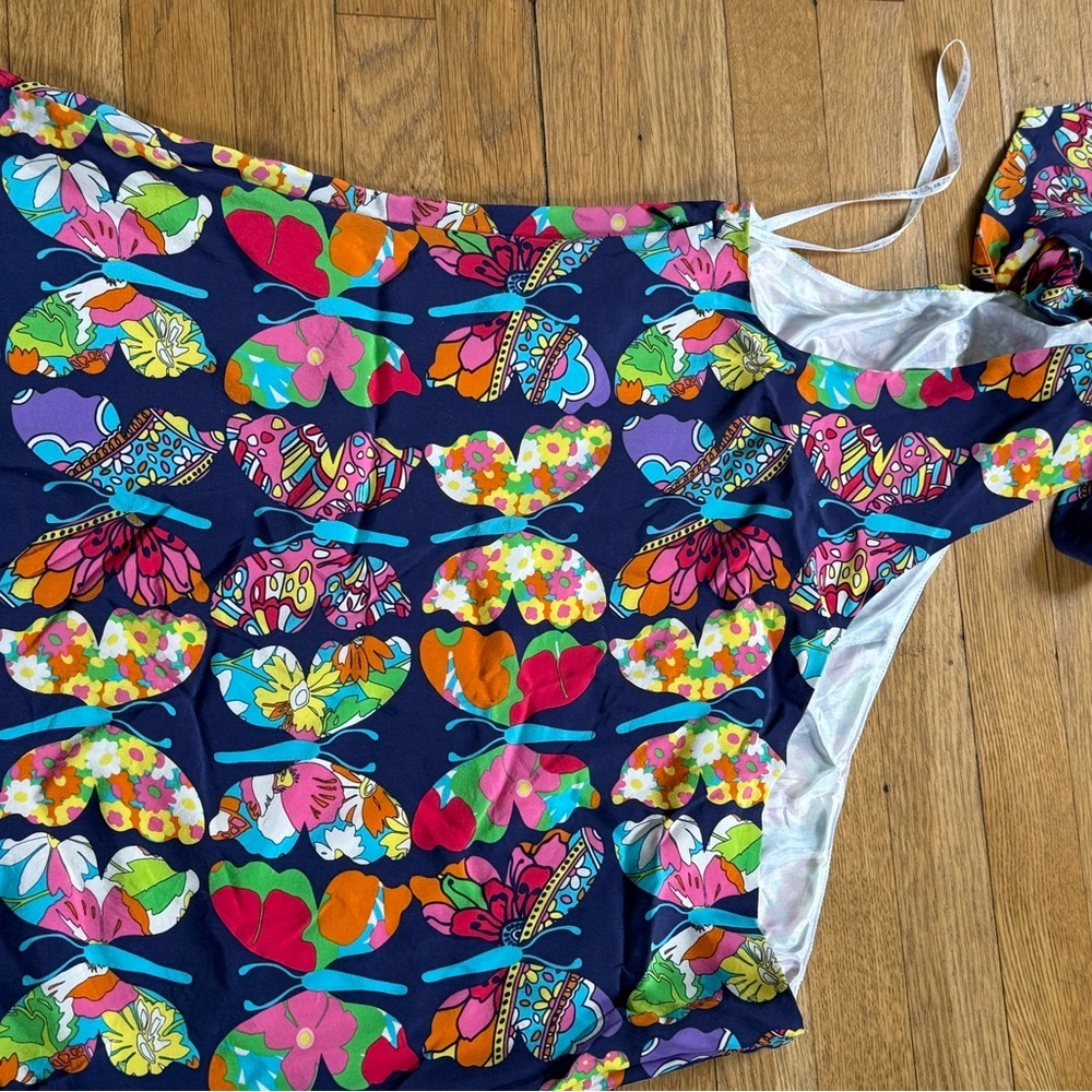 Lilly Pulitzer Roe One Shoulder Bow Silk Top Out There Butterfly Print Size 8 - Picture 5 of 5